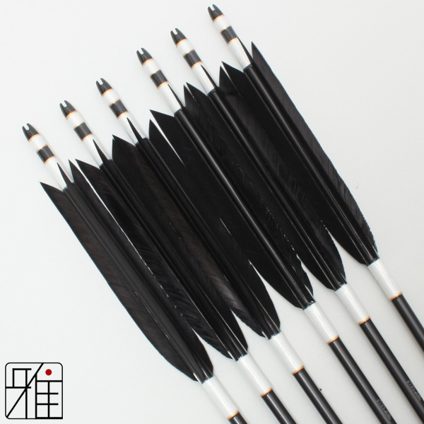 弓道 ジュラ矢 ターキー単色染羽 2015黒|6本組|矧糸:白系|20017
