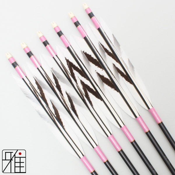 弓道 ジュラ矢 ターキー手描染羽 1913黒|6本組|矧糸:桃系|19032