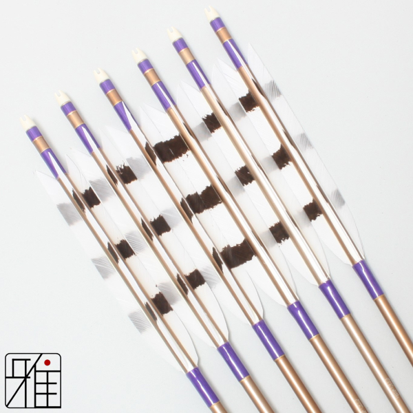 弓道 ジュラ矢 ターキー手描染羽 1913茶|6本組|矧糸:紫系|19230