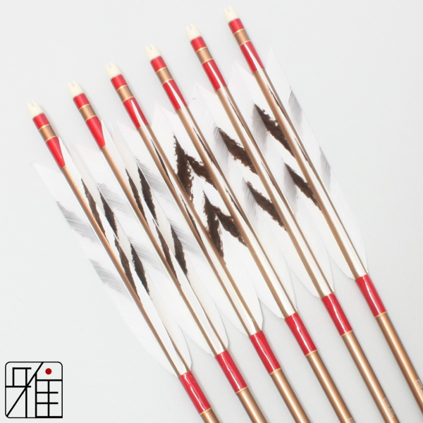 弓道 ジュラ矢 ターキー手描染羽 2015茶|6本組|矧糸:赤系|20161