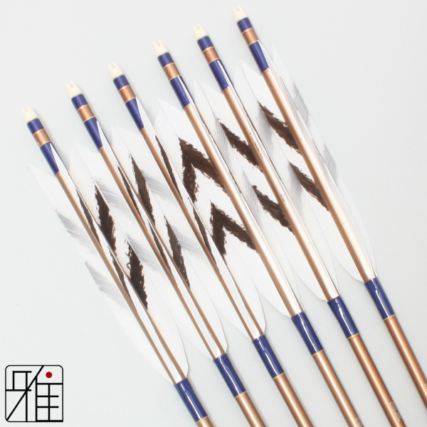 弓道 ジュラ矢 ターキー手描染羽 2015茶|6本組|矧糸:青系|20162