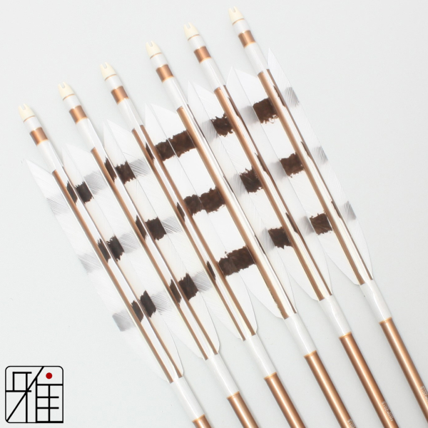 弓道 ジュラ矢 ターキー手描染羽 2015茶|6本組|矧糸:白系|20167