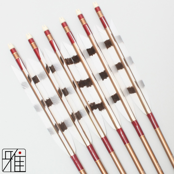 弓道 ジュラ矢 ターキー手描染羽 2015茶|6本組|矧糸:赤系|20169