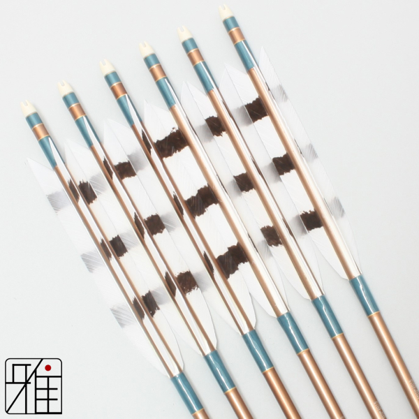 弓道 ジュラ矢 ターキー手描染羽 2015茶|6本組|矧糸:緑系|20170