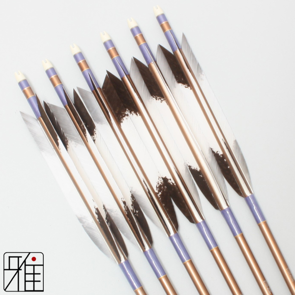 弓道 ジュラ矢 ターキー手描染羽 2015茶|6本組|矧糸:紫系|20172