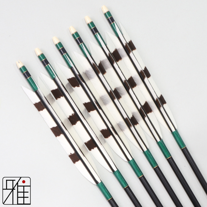 弓道 ジュラ矢 ターキー手描染羽 2015黒|6本組|矧糸:緑系|202038