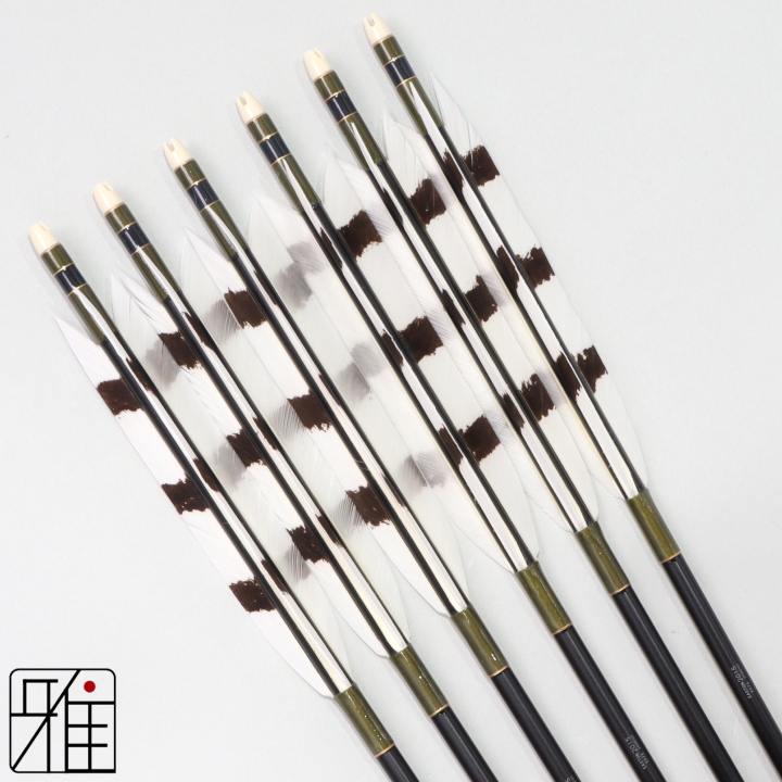 弓道 ジュラ矢 ターキー手描染羽 2015黒|6本組|矧糸:緑系|202041