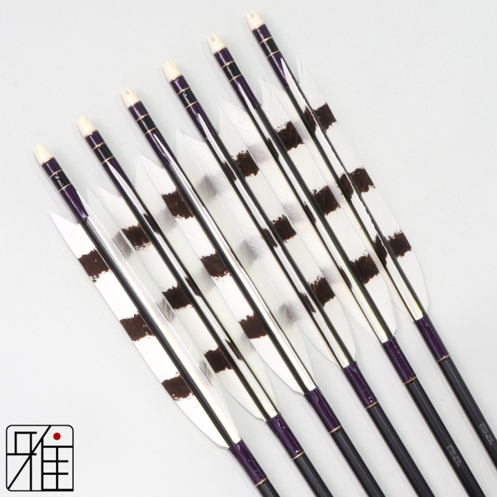 弓道 ジュラ矢 ターキー手描染羽 2015黒|6本組|矧糸:紫系|202045