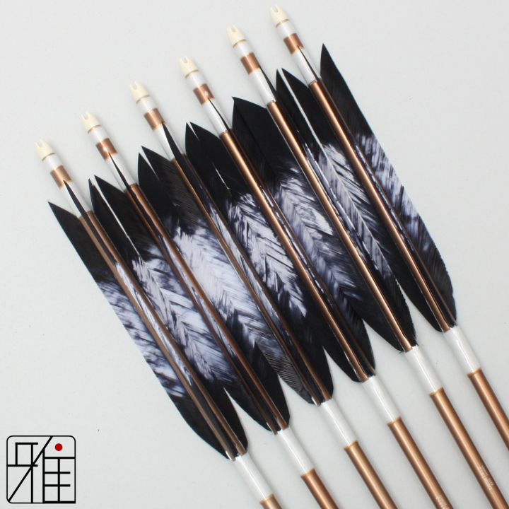 弓道 ジュラ矢 ターキー差斑染羽 1913茶|6本組|矧糸:白系|19442