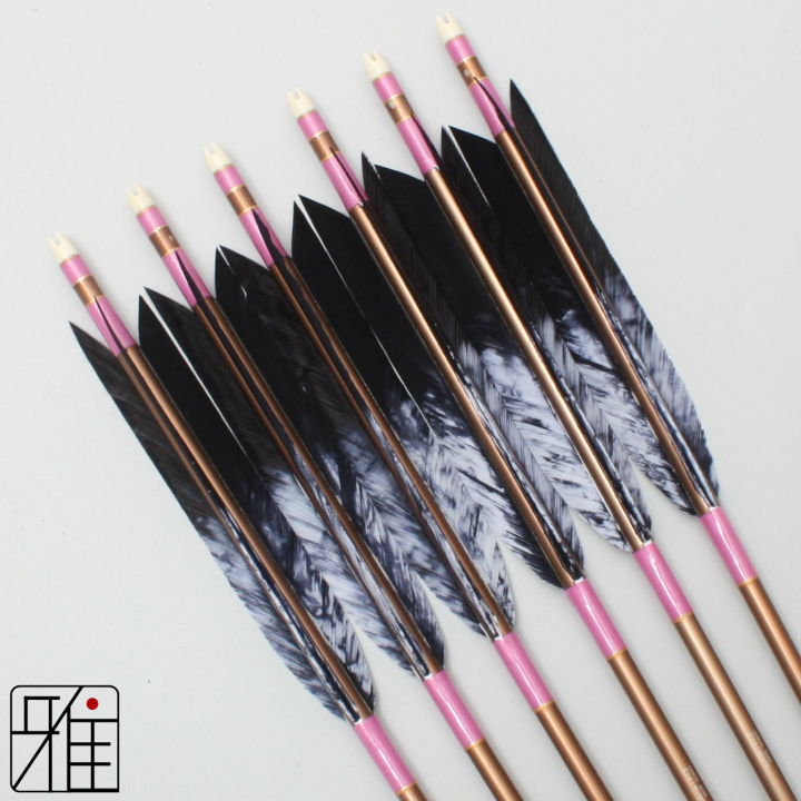 弓道 ジュラ矢 ターキー差斑染羽 1913茶|6本組|矧糸:桃系|19454