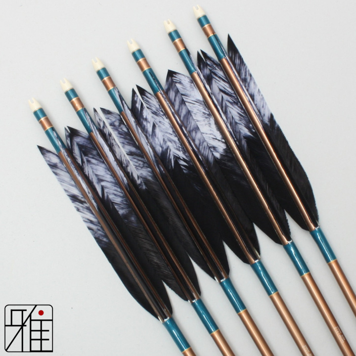 弓道 ジュラ矢 ターキー差斑染羽 1913茶|6本組|矧糸:緑系|19460