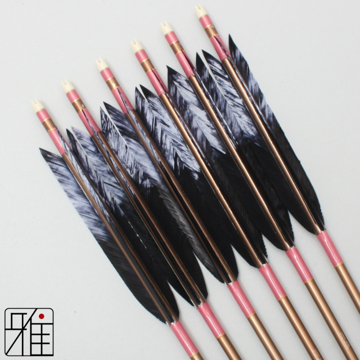 弓道 ジュラ矢 ターキー差斑染羽 1913茶|6本組|矧糸:桃系|19461