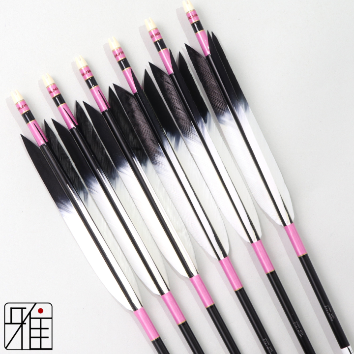 弓道 ジュラ矢 ターキー先黒染羽 1913 黒|6本組|矧糸:桃系|筈巻糸有|196032