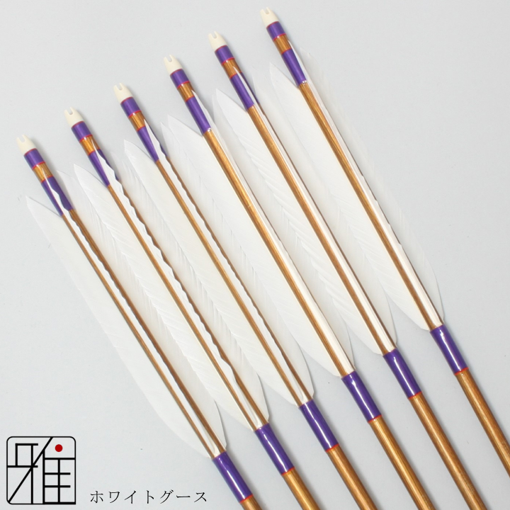 弓道 ジュラ矢 ホワイトグース 1913バンブー|6本組|矧赤:紫系|19810