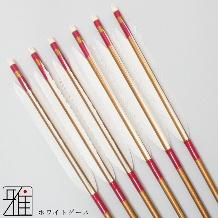 弓道 ジュラ矢 ホワイトグース 1913バンブー|6本組|矧糸:赤系|19813