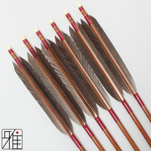 弓道 ハヤブサ カーボン矢 黒手羽 7622|6本組|矧糸:赤系|76088