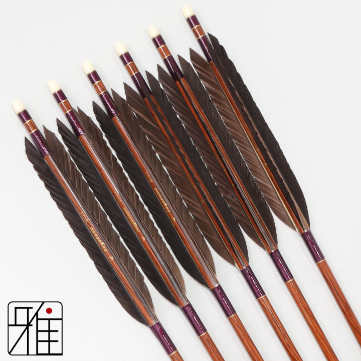 弓道 ハヤブサ カーボン矢 黒手羽 8025|6本組|矧糸:紫系|808400