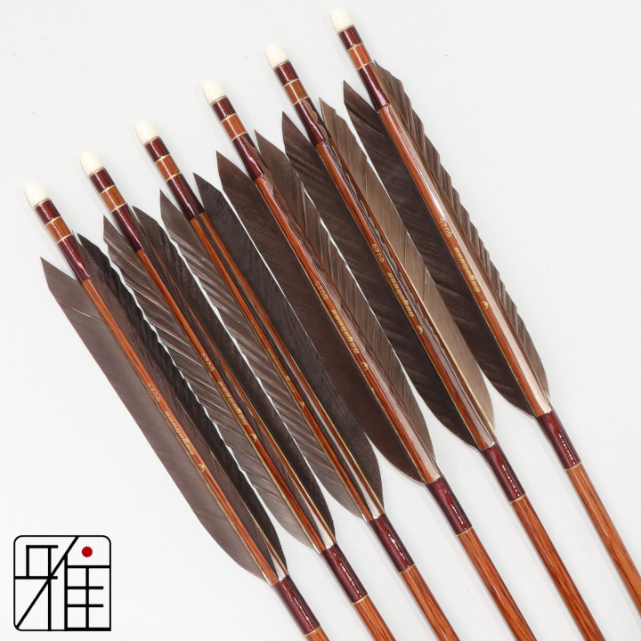 弓道 ハヤブサ カーボン矢 黒手羽 8025|6本組|矧糸:茶系|808402