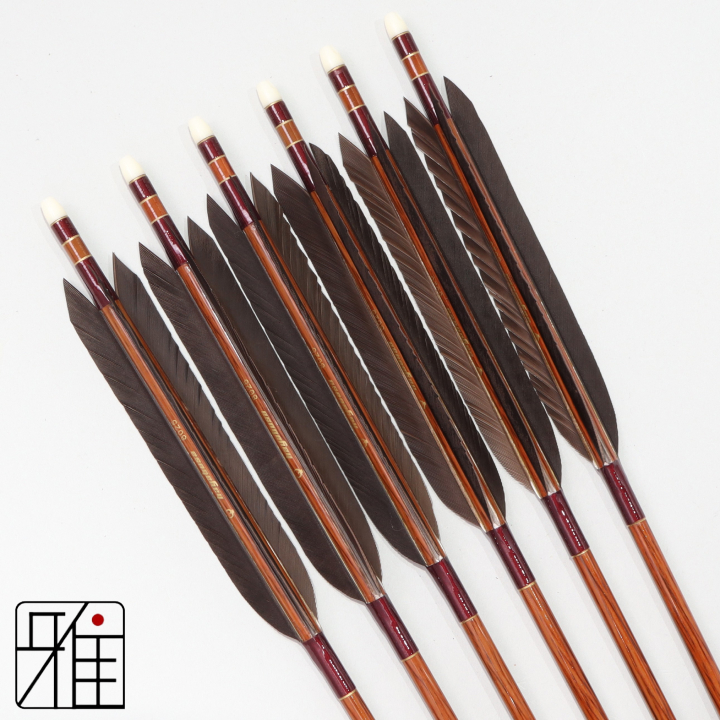 弓道 ハヤブサ カーボン矢 黒手羽 8025|6本組|矧糸:赤系|808406