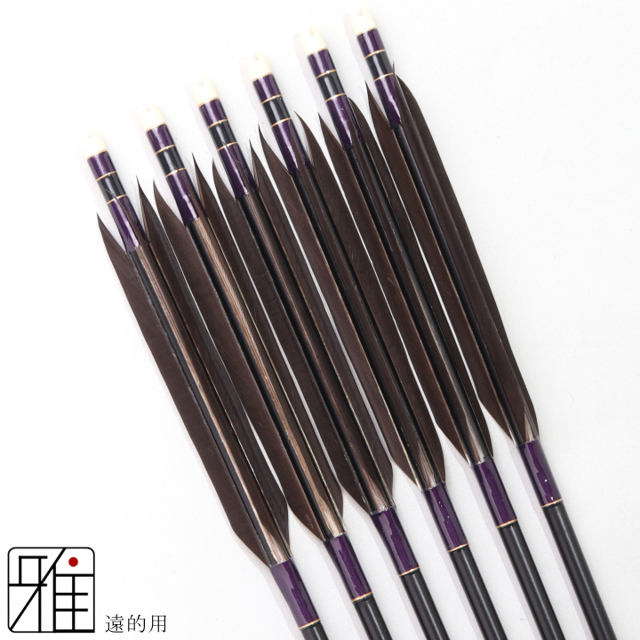 弓道 ジュラ矢 遠的矢 黒羽根 手羽 1913黒|6本組|矧糸:紫系|197015