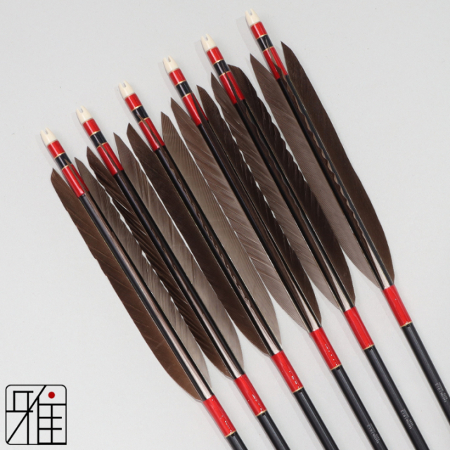 弓道 ジュラ矢 黒羽根 手羽 1913黒|6本組|矧糸:赤系|194035