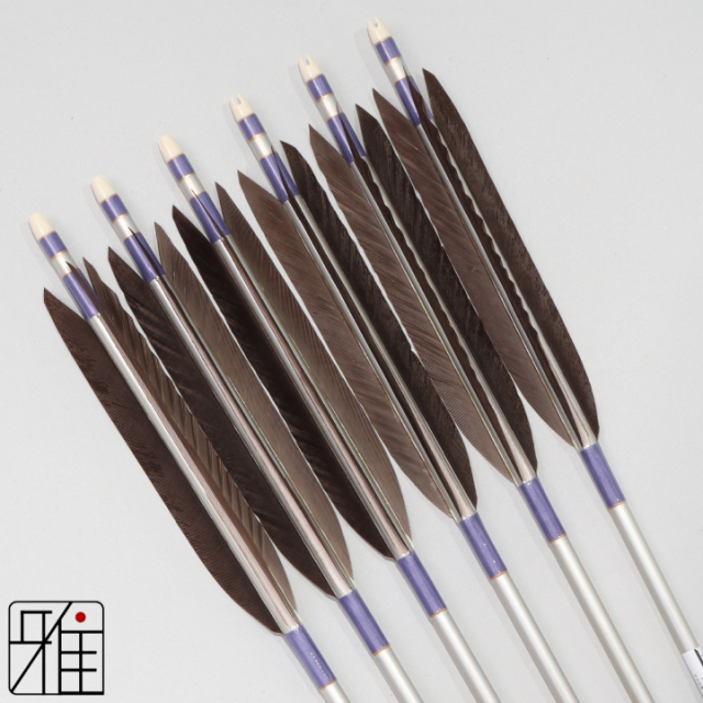 弓道 ジュラ矢 黒羽根 手羽 1913シルバー|6本組|矧糸:紫系|194039