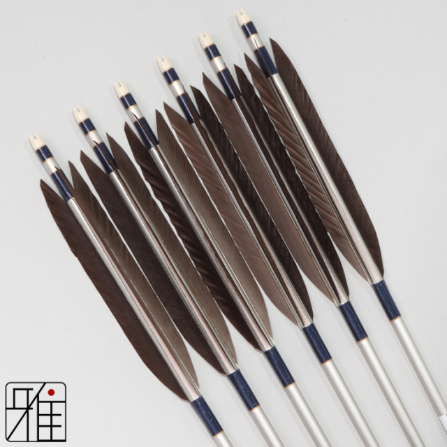 弓道 ジュラ矢 黒羽根 手羽 1913シルバー|6本組|矧糸:青系|194041