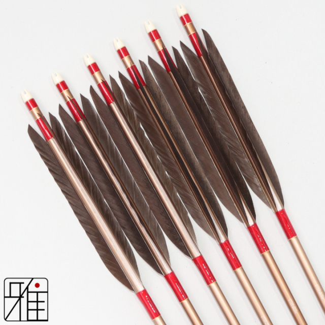 弓道 矢 ジュラ矢 黒羽根 手羽 2015茶|6本組|矧糸:赤系|201010