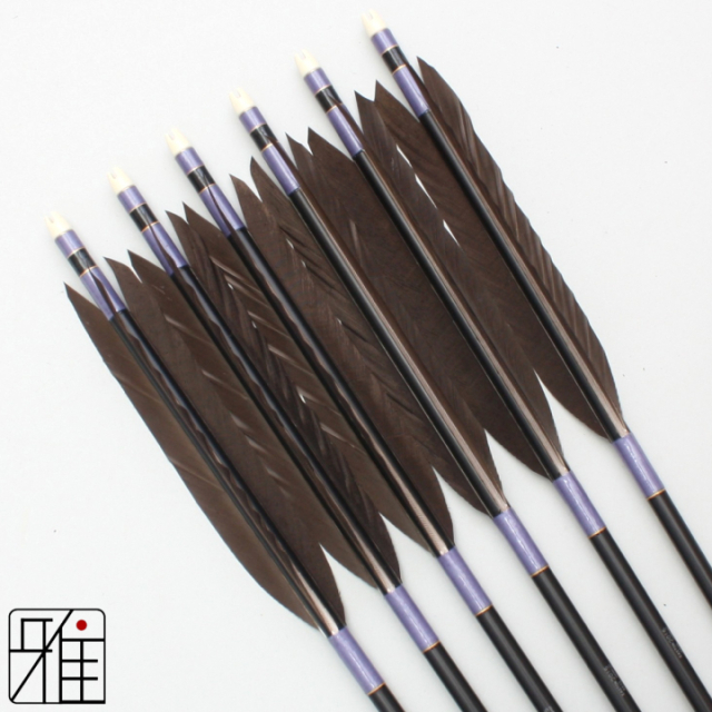 弓道 矢 ジュラ矢 黒羽根 手羽 2015黒|6本組|矧糸:紫系|20595