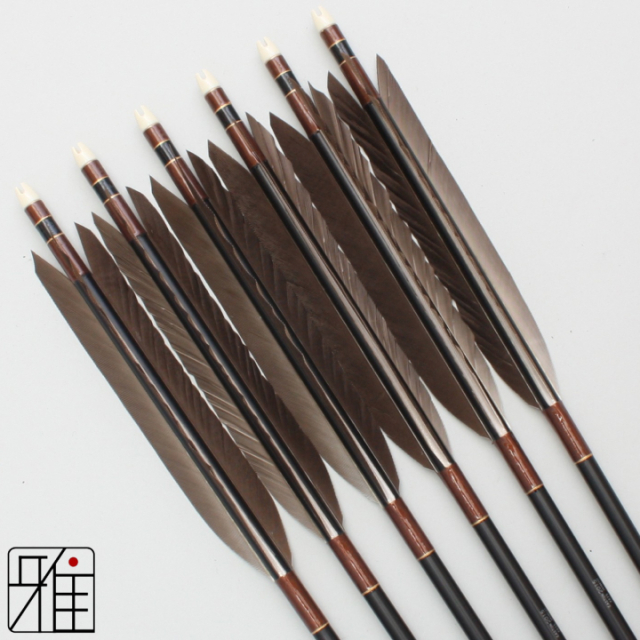 弓道 矢 ジュラ矢 黒羽根 手羽 2015黒|6本組|矧糸:茶系|20598