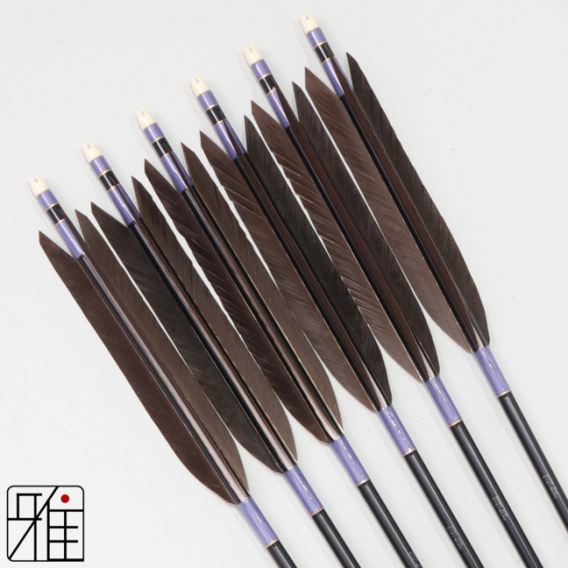 弓道 ジュラ矢 黒羽根 尾羽 1913黒|6本組|矧糸:紫系|194502