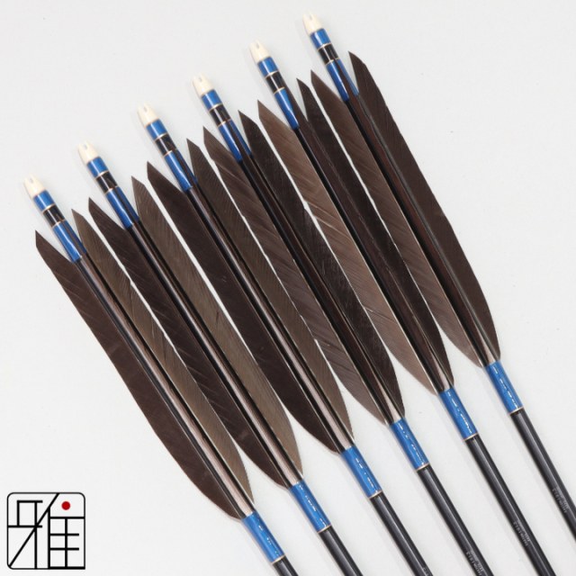 弓道 ジュラ矢 黒羽根 尾羽 1913黒|6本組|矧糸:青系|194504