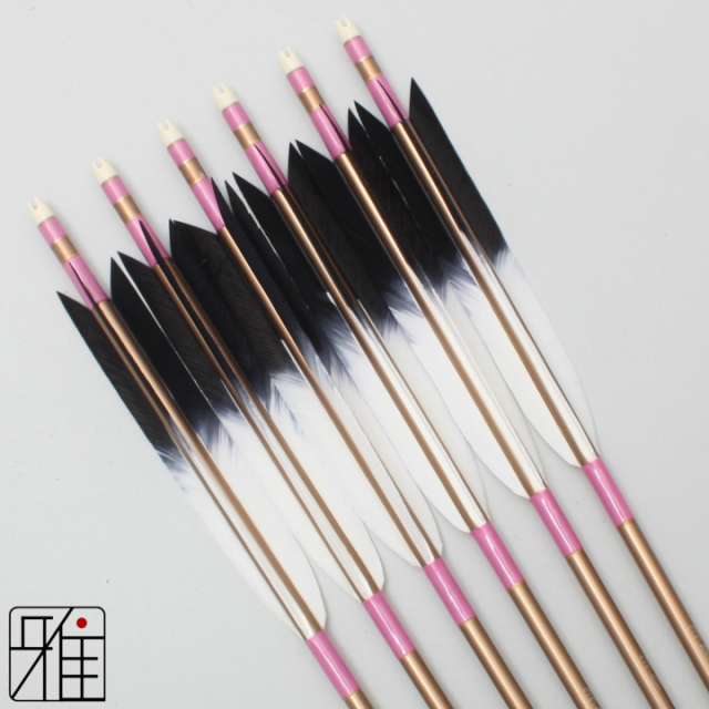 弓道 ジュラ矢 ターキー先黒染羽 1913茶|6本組|矧糸:桃系|19360