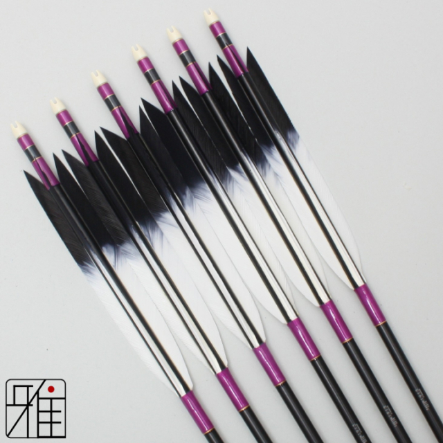 弓道 ジュラ矢 ターキー先黒染羽 1913黒|6本組|矧糸:紫系|19369