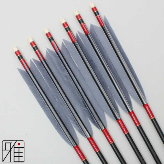 弓道 ジュラ矢 ターキー灰羽 1913黒|6本組|矧糸:赤系|19045