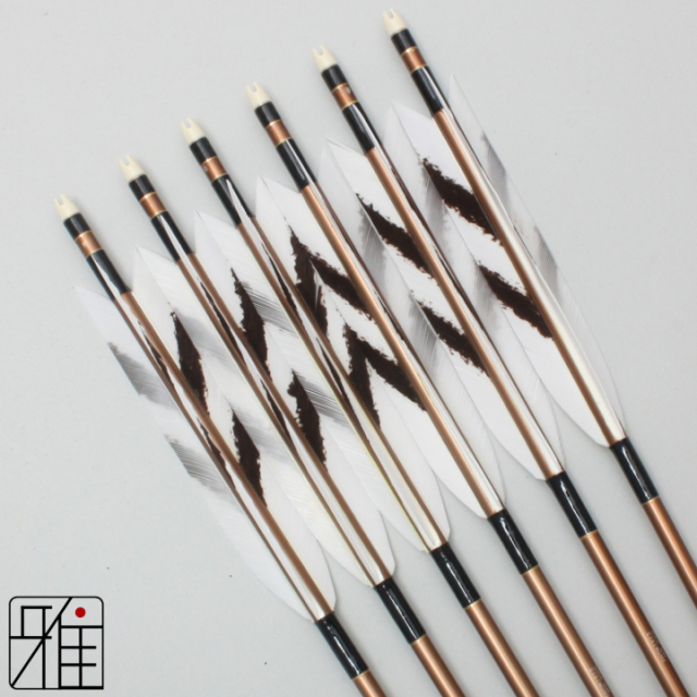 弓道 ジュラ矢 ターキー手描染羽 1913茶|6本組|矧糸:黒系|19427