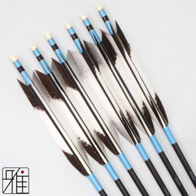 弓道 ジュラ矢 ターキー手描染羽 2015黒|6本組|矧糸:青系|202025