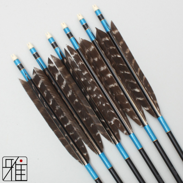 弓道 ジュラ矢 ターキー 天然トラ班羽 1913黒|6本組|矧糸:青系|19406