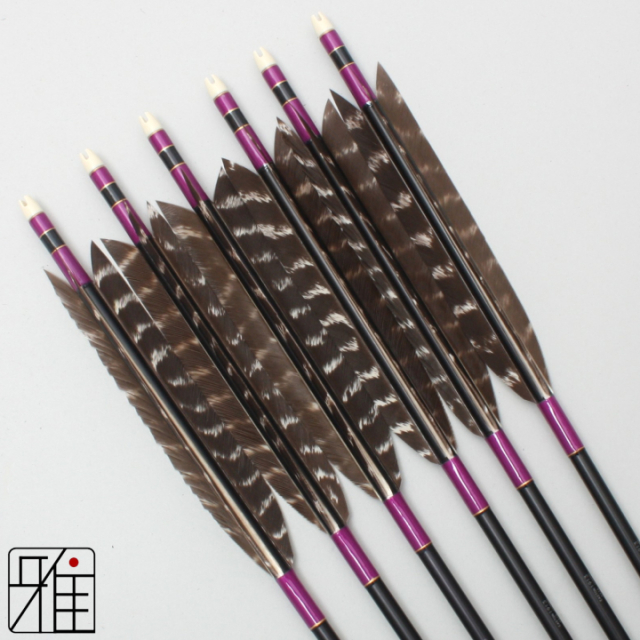 弓道 ジュラ矢 ターキー 天然トラ斑羽 1913黒|6本組|矧糸:紫系|19407