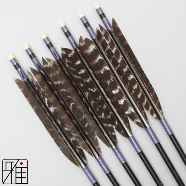 弓道 ジュラ矢 ターキー 天然トラ斑羽 1913黒|6本組|矧糸:紫系|19408