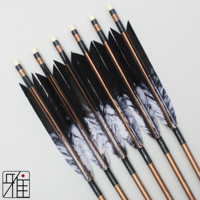 弓道 ジュラ矢 ターキー差斑染羽 1913茶|6本組|矧糸:黒系|19456