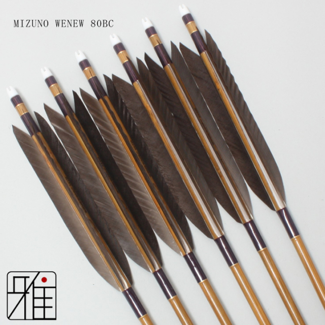 弓道 矢 ミズノ カーボン矢 黒手羽 WENEW 80BC｜6本組｜翠山弓具店 
