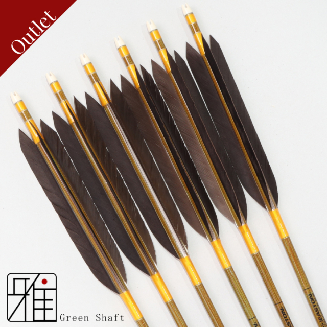 【Outlet】弓道 イーストン カーボン矢 黒手羽 7620|Green Shaft|6本組|矧糸:黄系|769004