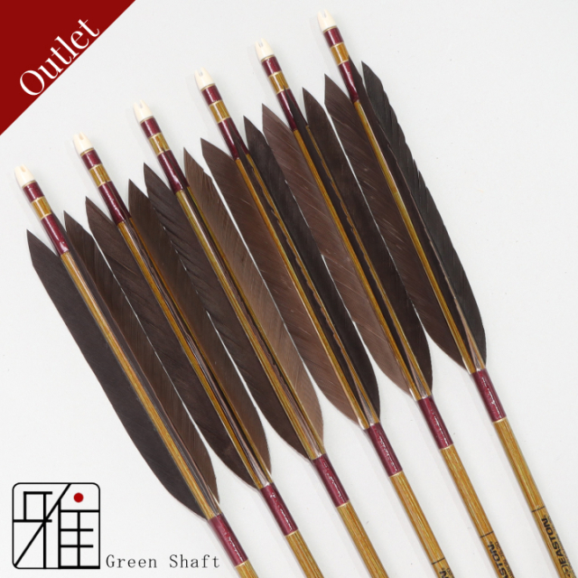 【Outlet】弓道 イーストン カーボン矢 黒手羽 7620|Green Shaft|6本組|矧糸:赤系|769006