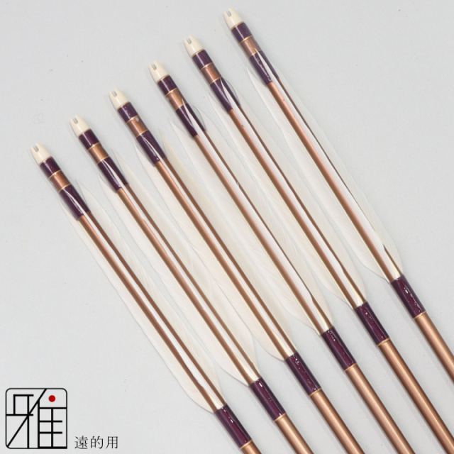 弓道 ジュラ矢 遠的矢 ホワイトグース 1913茶|6本組|矧糸:紫系|197113