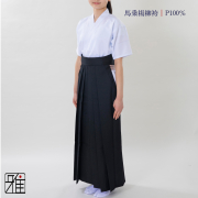 弓道 女性用 馬乗袴 通年用 楊柳織 黒色 奥ヒダステッチ入｜22～24号｜ポリ 100%