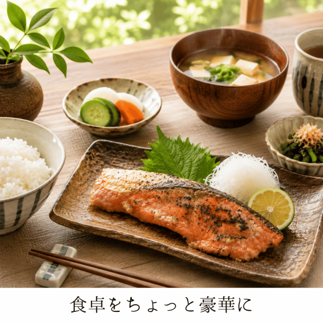 贅沢な夕食　紅鮭の粕漬け