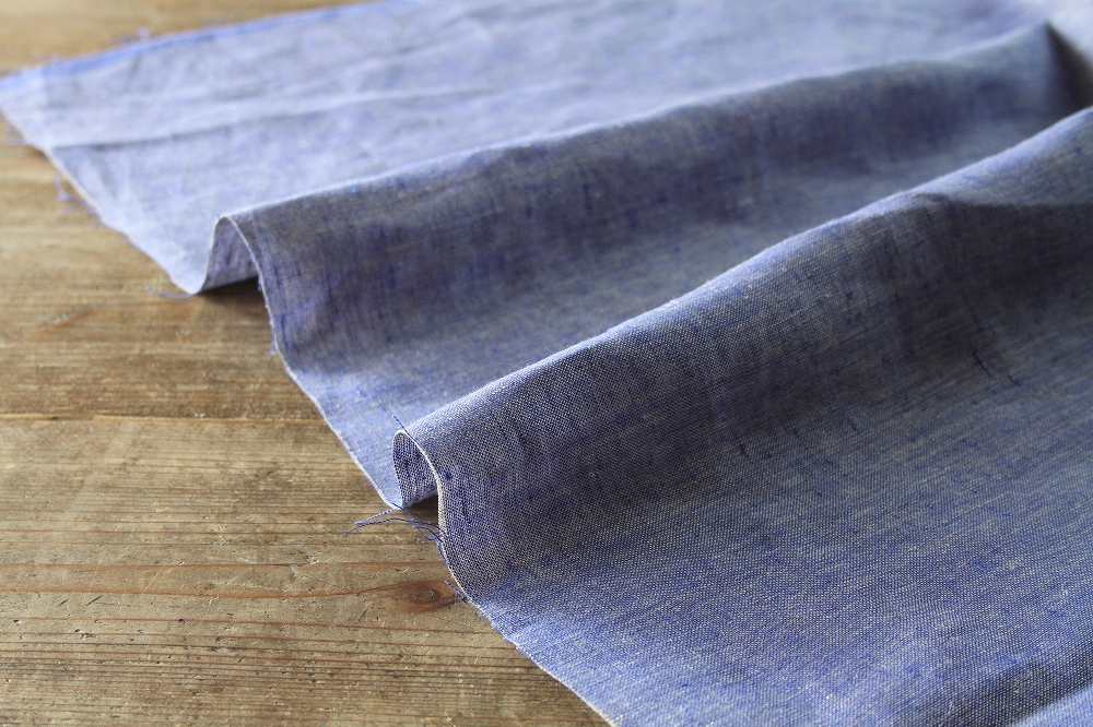 リトアニアリネン　グレイシャンブレー　ナチュラルグレイ×ブルー