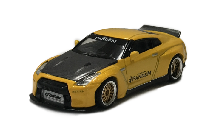 MINI GT 1/64 Pandem Nissan GT-R R35 ダックテイル メタリックイエロー/カーボン(右ハンドル)
