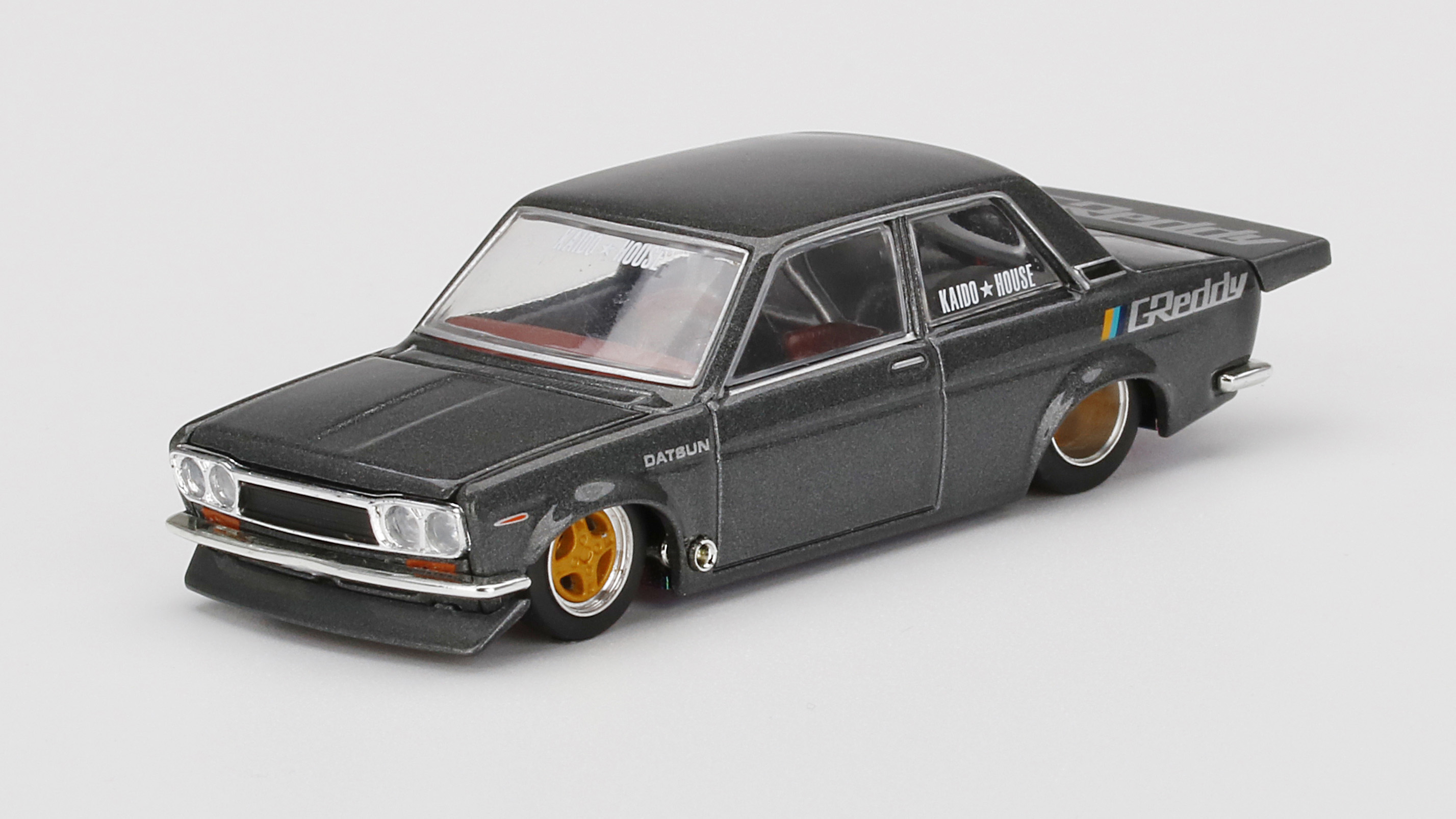 MINI GT 1/64 ダットサン 510 プロストリート GREDDY ガンメタルグレー KAIDO HOUSE(左ハンドル)